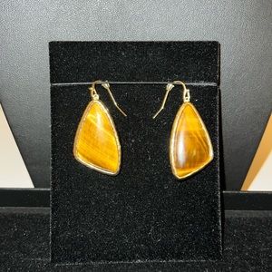 Luxury Statement Earrings. Stunning Tiger’s Eye in 18K Gold Tone.